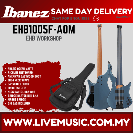 Ibanez EHB1005F-AOM Ehb Series 5-string Fretless Headless Electric Bass, Artic Ocean Matte ( EHB1005F AOM / EHB1005FAOM )