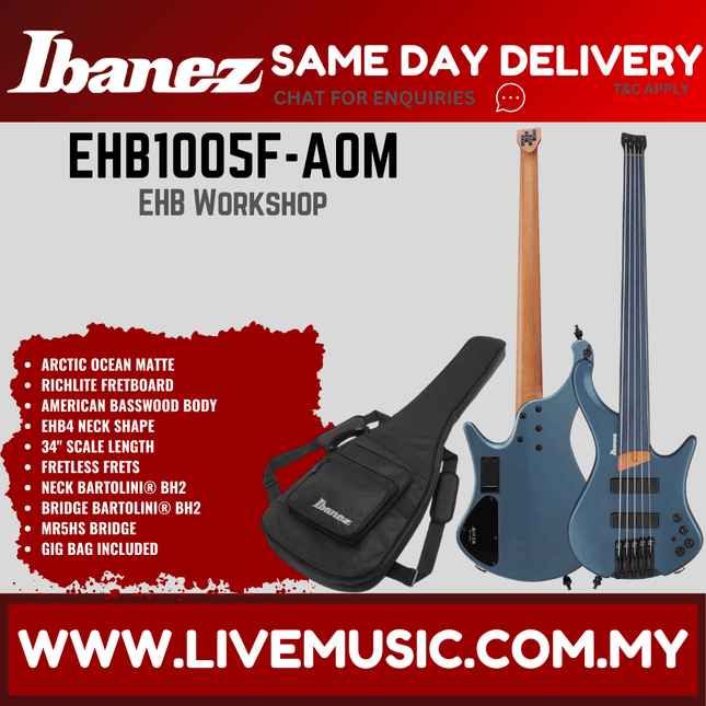 Ibanez EHB1005F-AOM Ehb Series 5-string Fretless Headless Electric Bass, Artic Ocean Matte ( EHB1005F AOM / EHB1005FAOM )