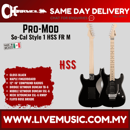 Charvel Pro-Mod So-Cal Style 1 HSS FR M Electric Guitar, Maple FB, Gloss Black
