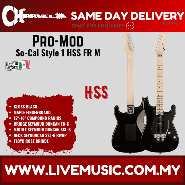 Charvel Pro-Mod So-Cal Style 1 HSS FR M Electric Guitar, Maple FB, Gloss Black