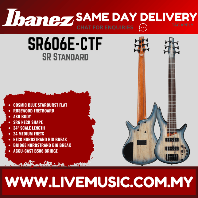 Ibanez Standard SR606E-CTF Bass Guitar - Cosmic Blue Starburst Flat ( SR606E CTF / SR606ECTF )