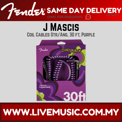 Fender J Mascis Coiled Instrument Cable, Purple, 30FT