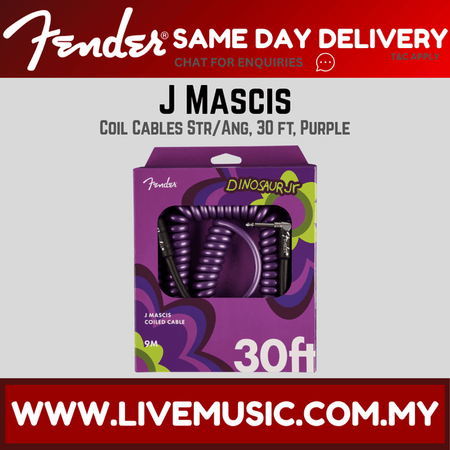 Fender J Mascis Coiled Instrument Cable, Purple, 30FT