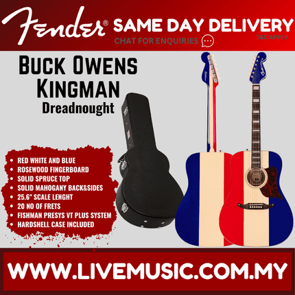 Fender Buck Owens Kingman Acoustic Guitar w/Case, Red White and Blue