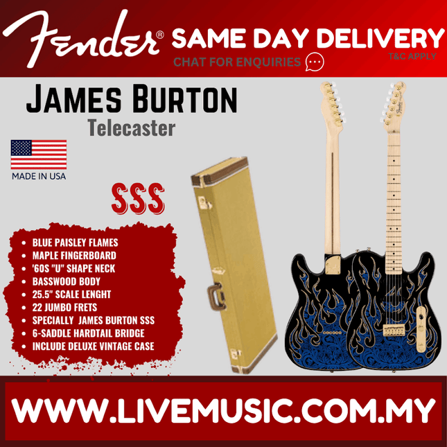 Fender James Burton Telecaster Electric Guitar Maple Fretboard with Deluxe Hardshell Case - Blue Paisley Flames
