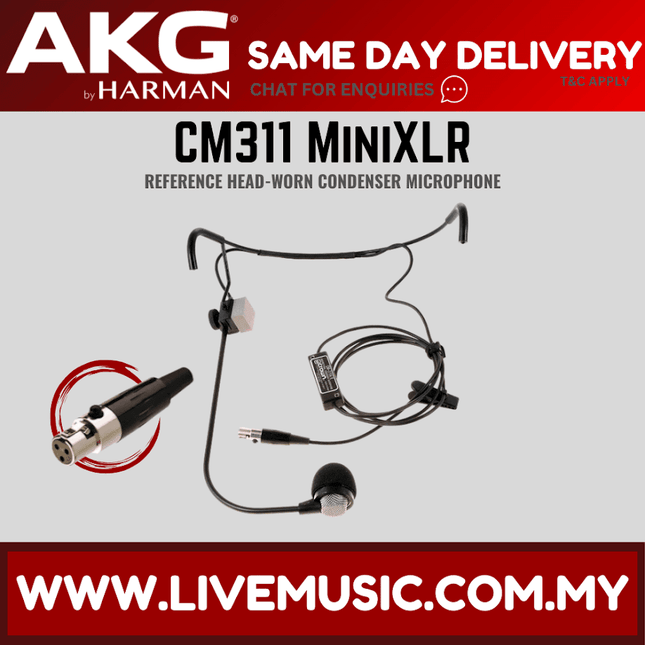 AKG CM311 Reference Headworn Condenser Microphone with 3-Pin Mini XLR Connector (CM311MINIXLR)