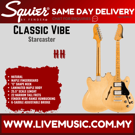 Squier Classic Vibe Starcaster Electric Guitar, Maple Fretboard - Natural