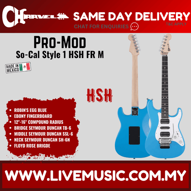 Charvel Pro Mod So-Cal Style 1 HSH Electric Guitar w/Floyd Rose, Ebony FB, Robin's Egg Blue