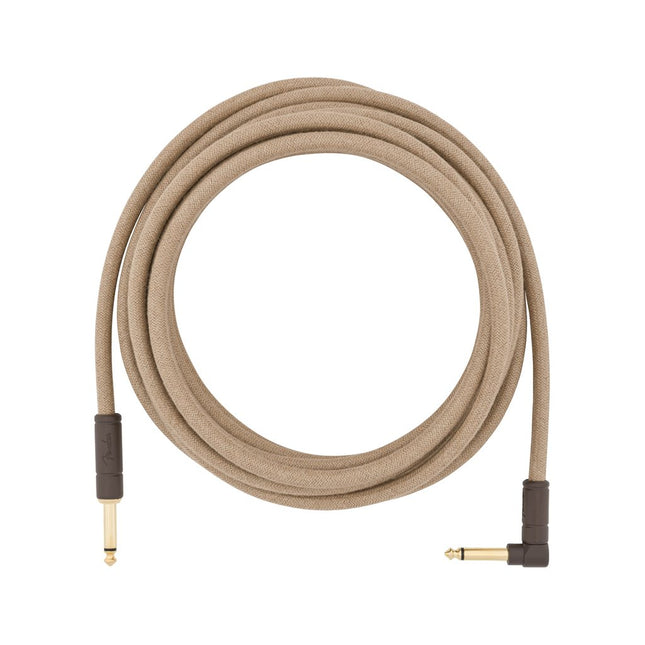 Natural hemp instrument cable loop with angled 1/4-inch plugs and brown strain relief