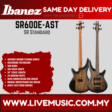 Ibanez Standard SR600E Bass Guitar -  Antique Brown Stained Burst ( SR600E-AST)