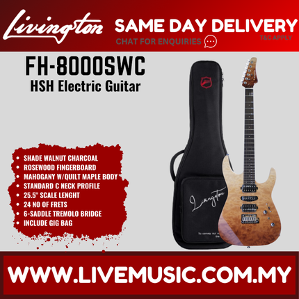 Livingston FH-8000 Stratocaster HSH Electric Guitar, Rosewood Fretboard - ( FH8000 FH 8000 )