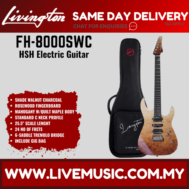Livingston FH-8000 Stratocaster HSH Electric Guitar, Rosewood Fretboard - ( FH8000 FH 8000 )