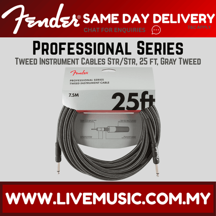 Fender Professional Series Instrument Cable, 25ft - Grey Tweed