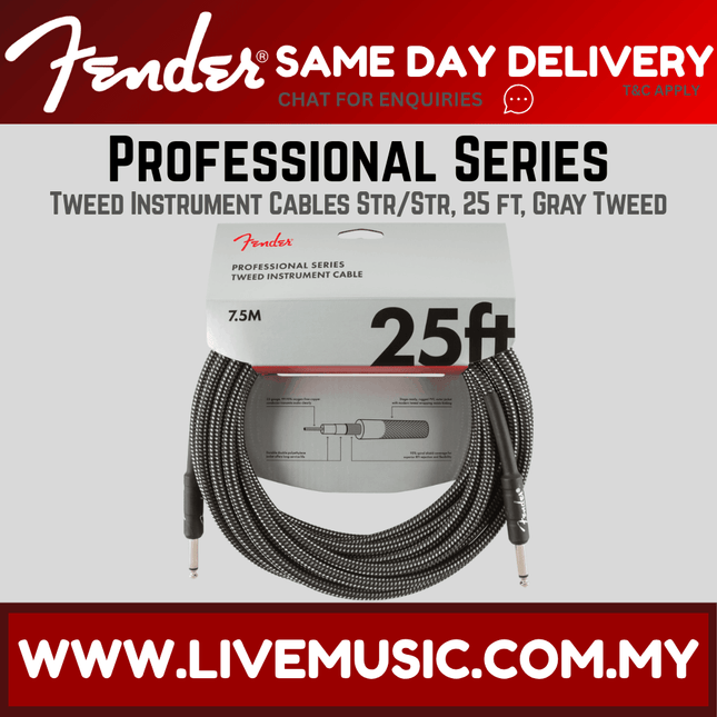 Fender Professional Series Instrument Cable, 25ft - Grey Tweed