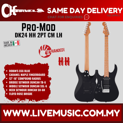 Charvel Pro-Mod DK24 HH 2PT CM Left-Handed Electric Guitar, Caramelized FB, Gloss Black