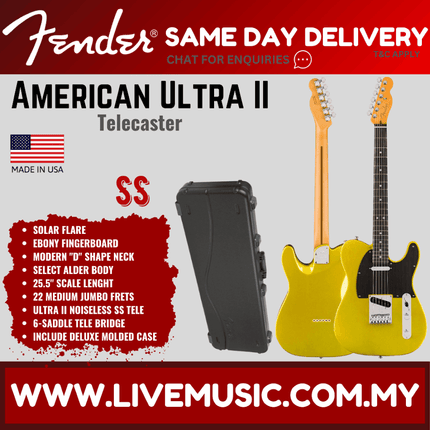 Fender American Ultra II Telecaster Electric Guitar, Ebony FB, Solar Flare / Texas Tea