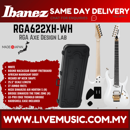 Ibanez RGA622XH-WH Electric Guitar w/Case, White ( RGA622XH WH / RGA622XHWH )
