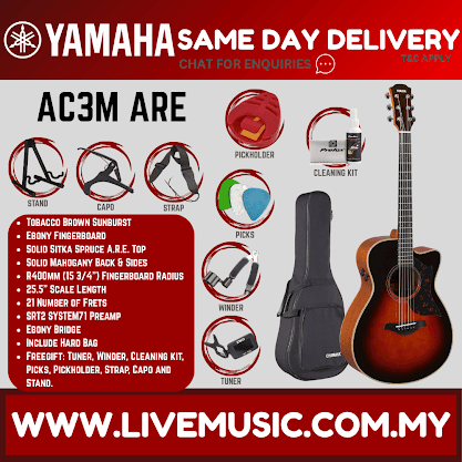 Yamaha AC3M ARE Concert Cutaway Acoustic-Electric Guitar - Vintage Natural/Tobacco Brown Sunburst ( AC-3M / AC3M-TBS  )