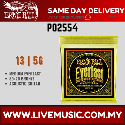 Ernie Ball 2554 Acoustic Guitar Strings Coated 80/20 Bronze Medium (13-56/EB2554)