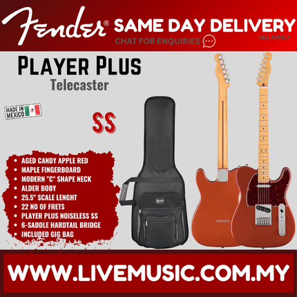 Fender Player Plus Telecaster Electric Guitar, Maple Fretboard - Aged Candy Apple Red
