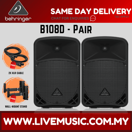 Behringer Eurolive B108D 300-Watt 8" Powered Speaker w/Wireless Mic, Speaker Stand and Cable - Each/Pair (B-108D B 108D)
