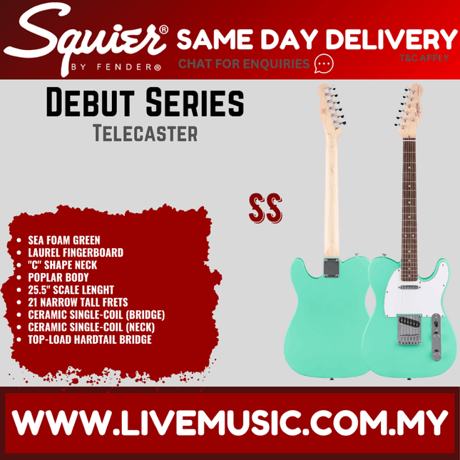 Squier Debut Series Telecaster Electric Guitar, Laurel FB, Sea Foam Green