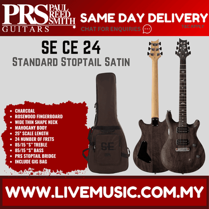 PRS SE CE24 Standard Stoptail Satin Electric Guitar w/GigBag, Rosewood FB, Charcoal ( CE-24 / CE 24 )