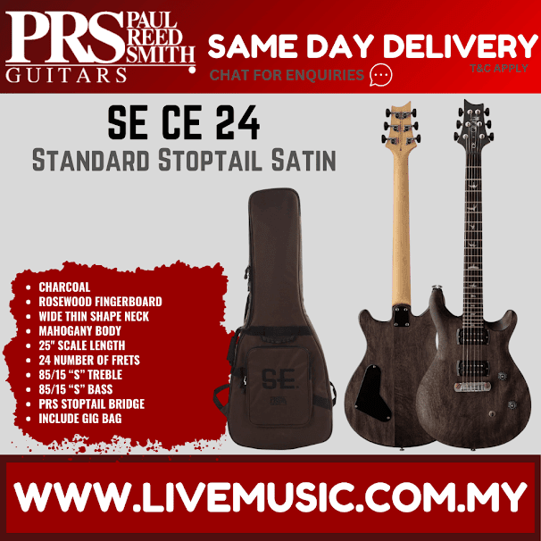 PRS SE CE24 Standard Stoptail Satin Electric Guitar w/GigBag, Rosewood FB, Charcoal ( CE-24 / CE 24 )