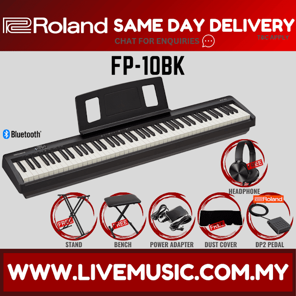 Roland FP-10 88-key Digital Piano with Bench, Stand, DP-2 Pedal, Note Stand and Adapter (FP 10/FP10/RH-5)
