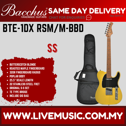 Bacchus BTE-1DX-RSM/M-BBD Universe Series Roasted Maple Electric Guitar, Butterscotch Blonde ( BTE1DXRSMM / BTE 1DX RSMM )