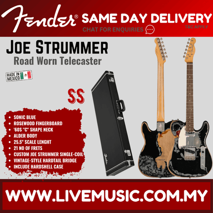 Fender Joe Strummer Road Worn Telecaster Electric Guitar, RW FB, Black