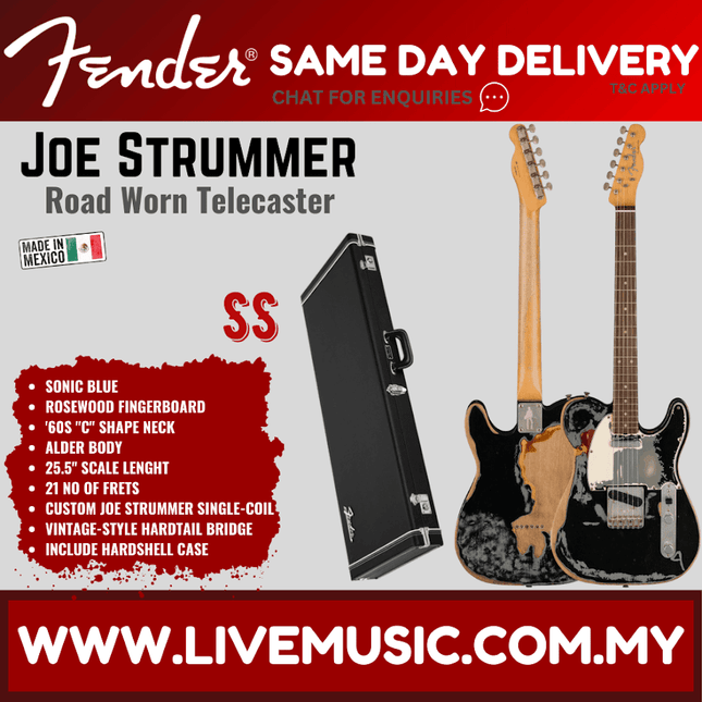 Fender Joe Strummer Road Worn Telecaster Electric Guitar, RW FB, Black