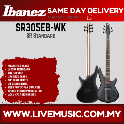 Ibanez SR305EB SR Series 5-String Electric Bass Guitar - Weathered Black (SR305EB-WK)