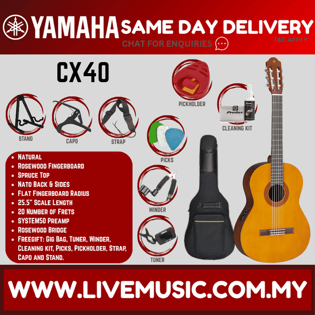 Yamaha CX40 II Full Size Electro-Classical Guitar with Pickup And Bag ( CX40II )