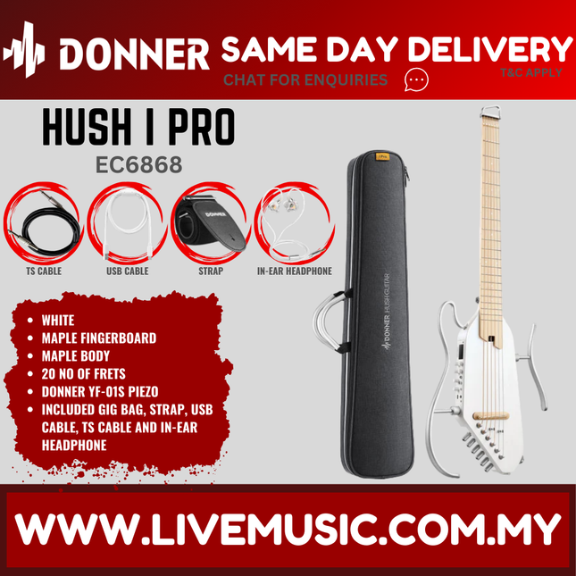 Donner EC6868 Hush-i Pro Acoustic Electric Guitar Kit, White ( HUSHIPRO HUSH I )