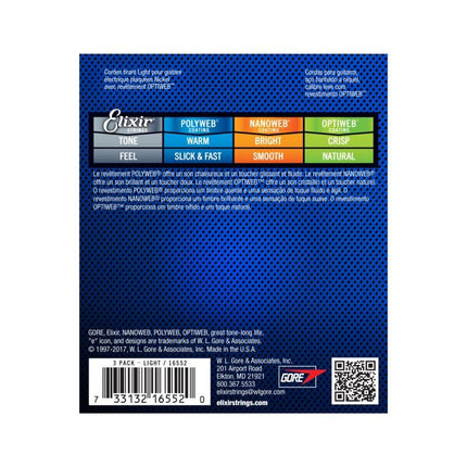 Elixir 16552 Optiweb Coated Light Electric Guitar Strings - 3-Pack (10-46)