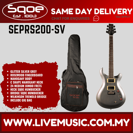 Sqoe SEPRS200 HH Mahogany Body Electric Guitar w/Gig Bag, Rosewood FB - Glitter SIlver Grey ( SEPRS-200 / SEPRS 200 )