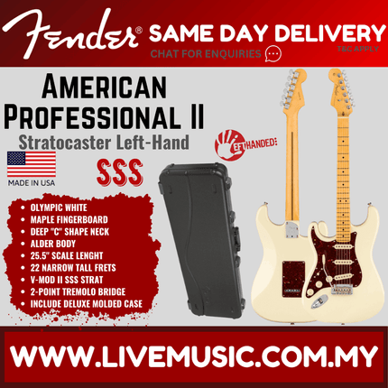 Fender American Professional II Left-Handed Stratocaster Electric Guitar, Maple Fretboard - Olympic White