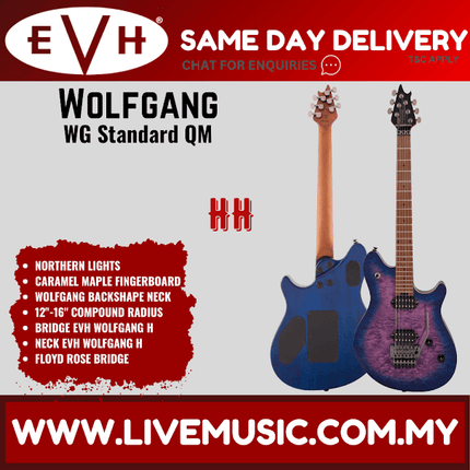 EVH Wolfgang WG Standard QM Electric Guitar, Baked Maple FB, Northern Lights