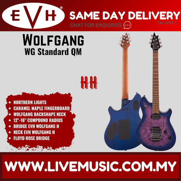 EVH Wolfgang WG Standard QM Electric Guitar, Baked Maple FB, Northern Lights