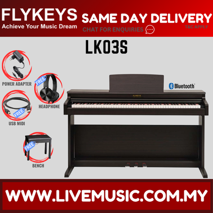 FLYKEYS LK03S 88-Key Digital Piano Home Electric Piano Keyboard with Bench & Accessories - Rosewood / White (LK-03S / LK 03S)