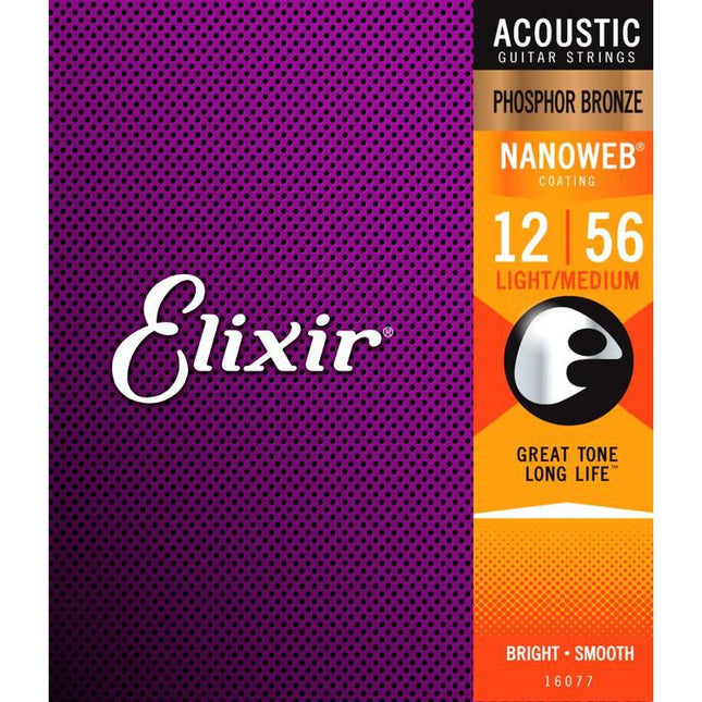 Elixir 16077 Nanoweb Phosphor Bronze Acoustic Guitar Strings (12-56)