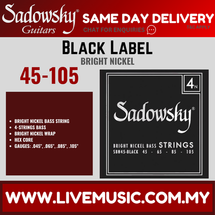 Sadowsky Black Label Nickel 4-String Bass String Set, 045-105