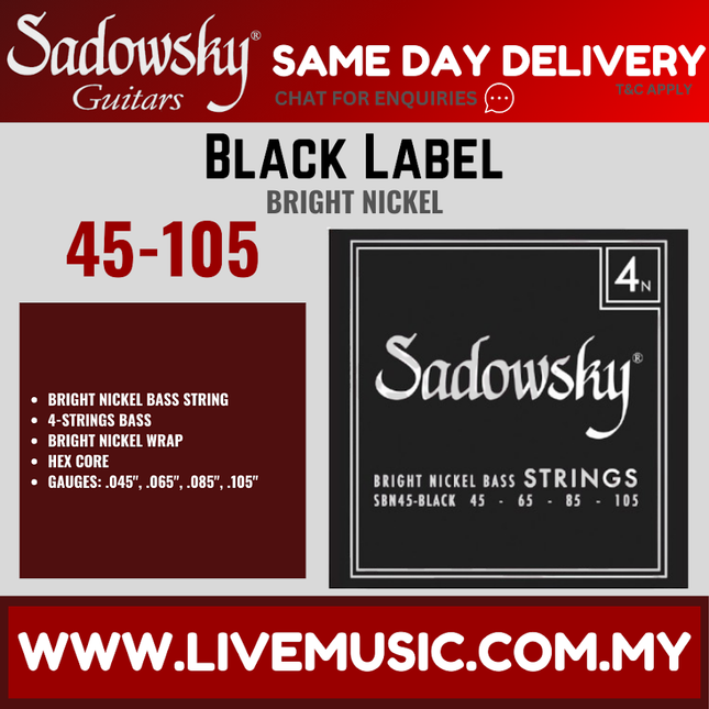Sadowsky Black Label Nickel 4-String Bass String Set, 045-105