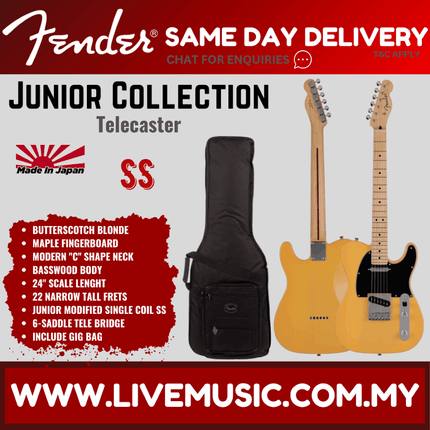 Fender Japan Junior Collection Telecaster Electric Guitar, Maple FB, Butterscotch Blonde