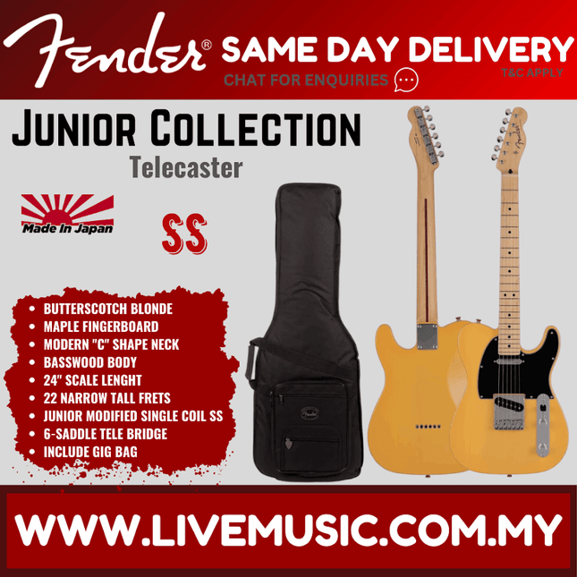 Fender Japan Junior Collection Telecaster Electric Guitar, Maple FB, Butterscotch Blonde