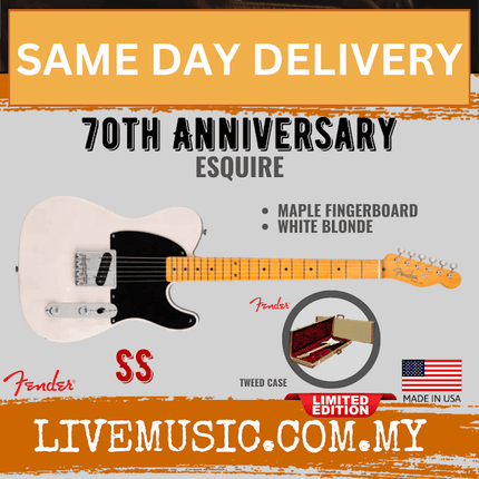Fender Ltd Ed 70th Anniversary Esquire Electric Guitar, Maple Fretboard - White Blonde