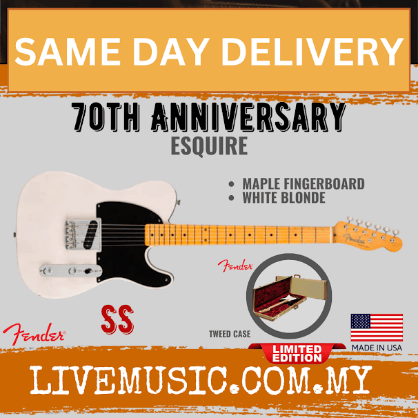 Fender Ltd Ed 70th Anniversary Esquire Electric Guitar, Maple Fretboard - White Blonde