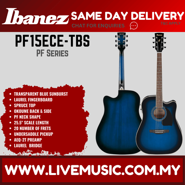 Ibanez PF15ECE Dreadnought Cutaway Acoustic-Electric Guitar - ( PF-15ECE / PF 15ECE )
