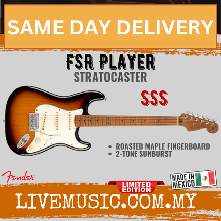 Fender FSR Player Stratocaster Electric Guitar, Roasted Maple FB, 2-Tone Sunburst